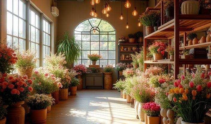 Interior of Al Zahra Blooms flower shop with lush arrangements and friendly staff