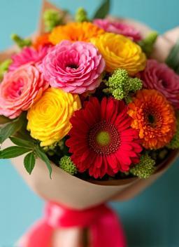 Brightly colored hand-tied birthday bouquet